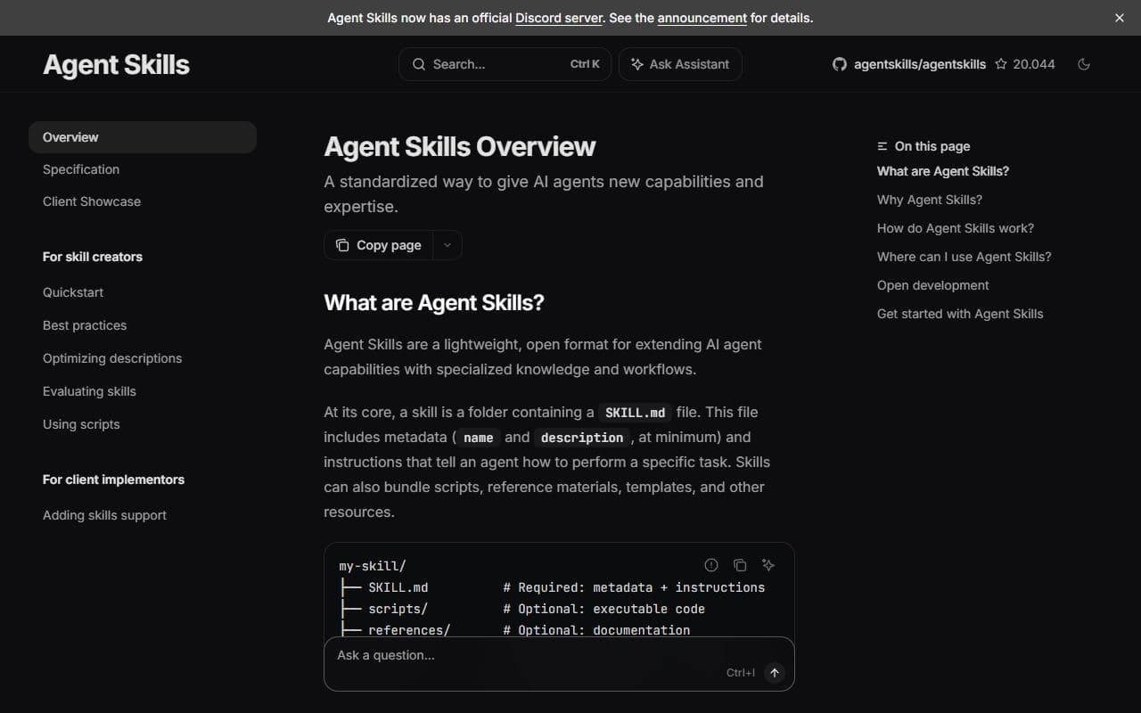 Agent Skills - Open standard for packaging reusable skills that AI agents can load as structured instructions and s