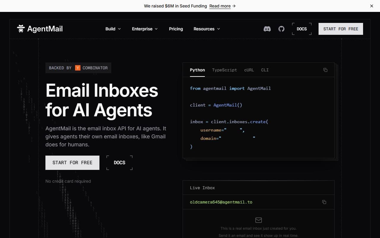 AgentMail - Programmatic inboxes and email delivery infrastructure built for autonomous AI agents.