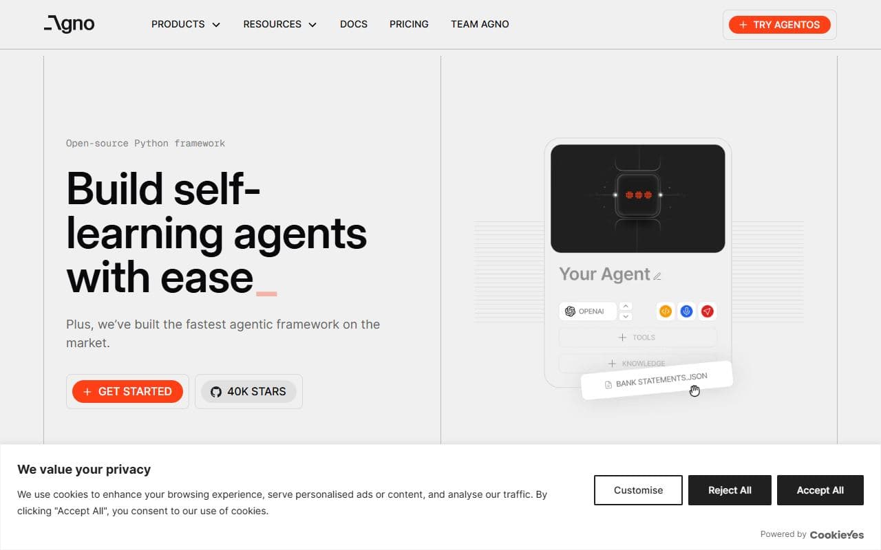 Agno - Open-source Python framework and AgentOS runtime for building, serving, and operating AI agents.