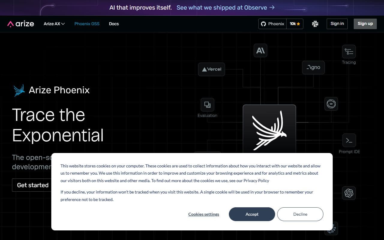 Arize Phoenix - Open-source AI observability and evaluation platform for tracing, debugging, and improving agent and