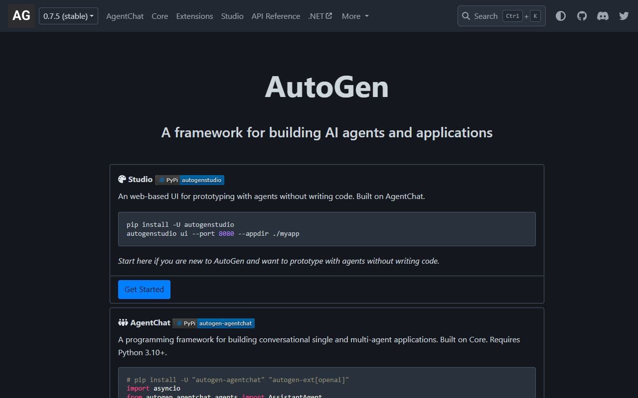 AutoGen - Microsoft multi-agent framework for building conversational and tool-using agent systems.