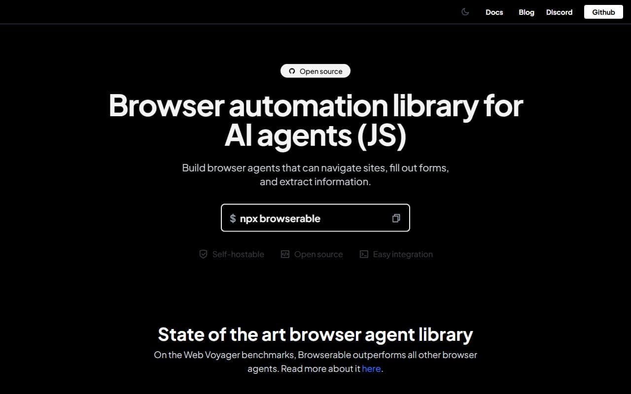 Browserable - Browser automation toolkit for building JavaScript agents that navigate, extract, and act on web pag