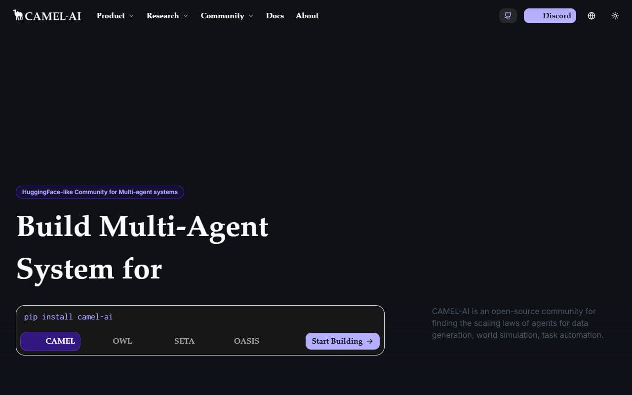 CAMEL-AI - Open-source multi-agent framework and research ecosystem for building communicative AI agent systems