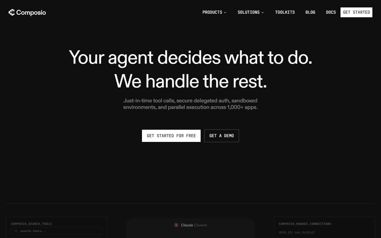 Composio - Tool integration platform that connects AI agents to SaaS apps, APIs, OAuth, and MCP-compatible tool