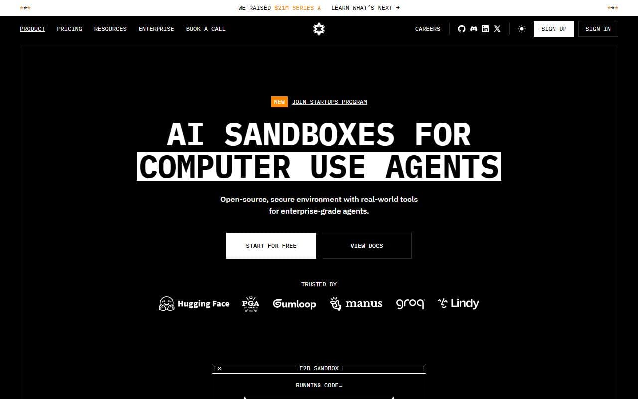 E2B - Cloud sandbox infrastructure for AI agents that need secure code execution, computer-use environment