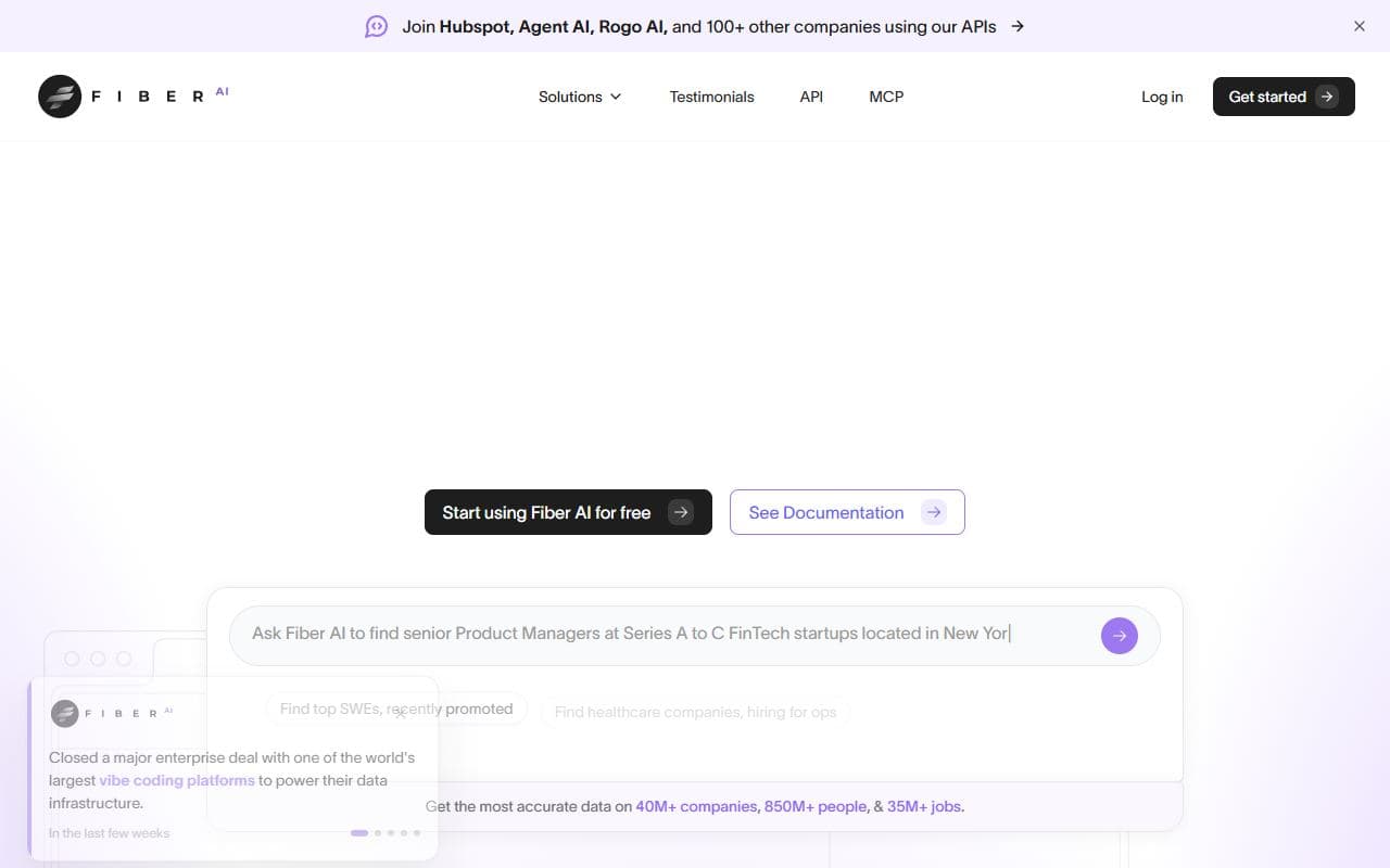 Fiber - Search APIs for people, companies, jobs, verified contacts, and enrichment workflows usable by agent