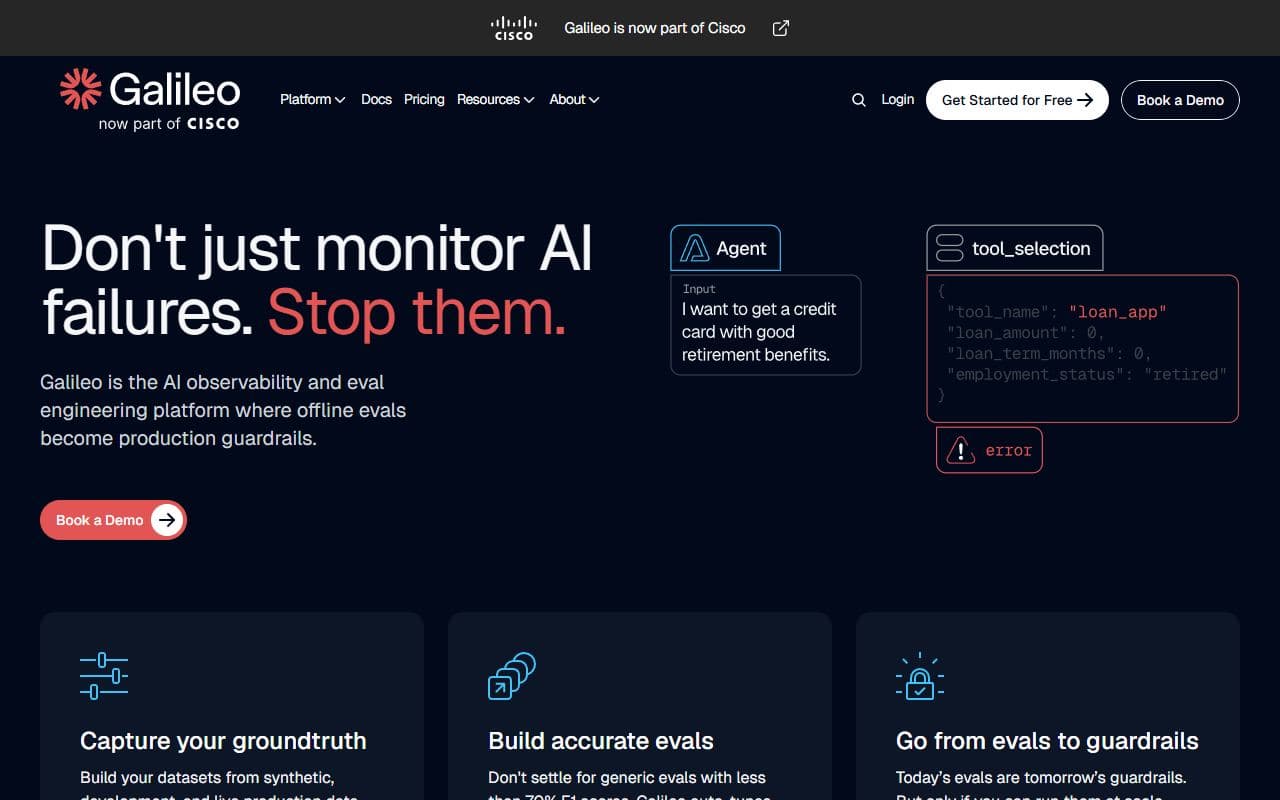 Galileo - AI evaluation and observability platform for monitoring model, RAG, and agent quality in production.