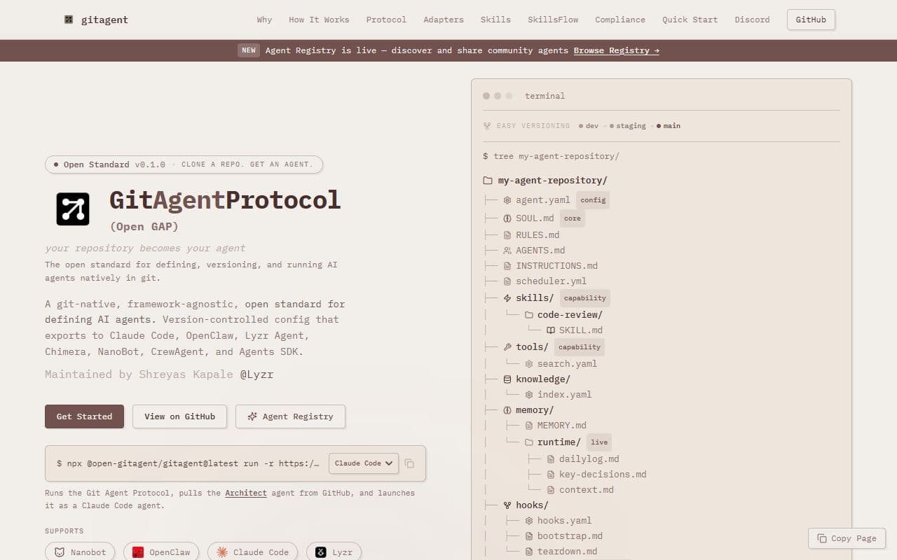 GitAgent - Git-native open standard for defining, versioning, and running AI agents.