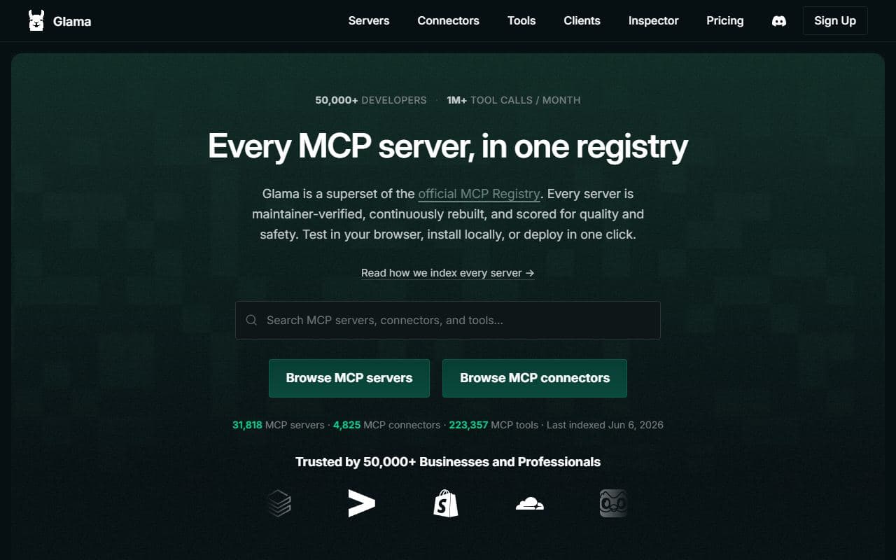 Glama - MCP registry, inspector, and gateway that indexes MCP servers, tools, schemas, and agent-facing capa