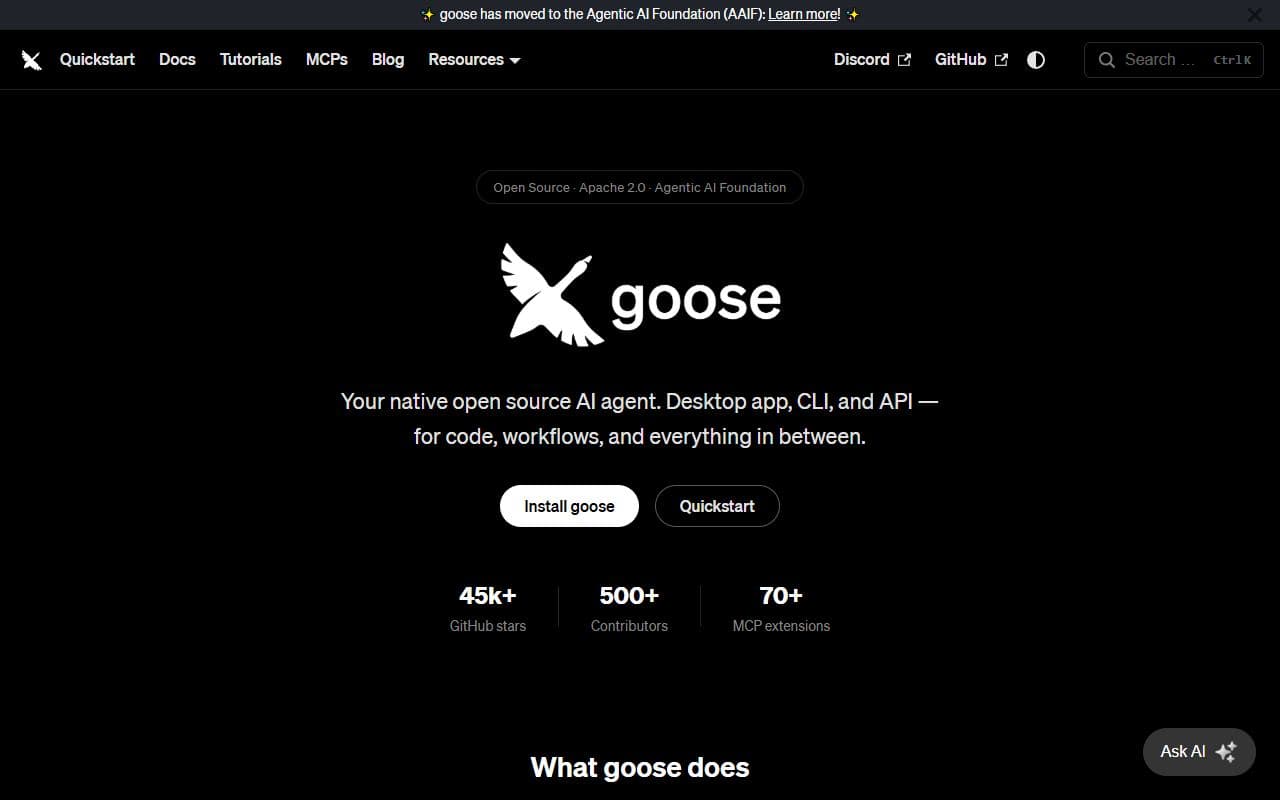 Goose - Open-source AI agent from Block for automating engineering tasks through CLI, desktop, MCP, and any-