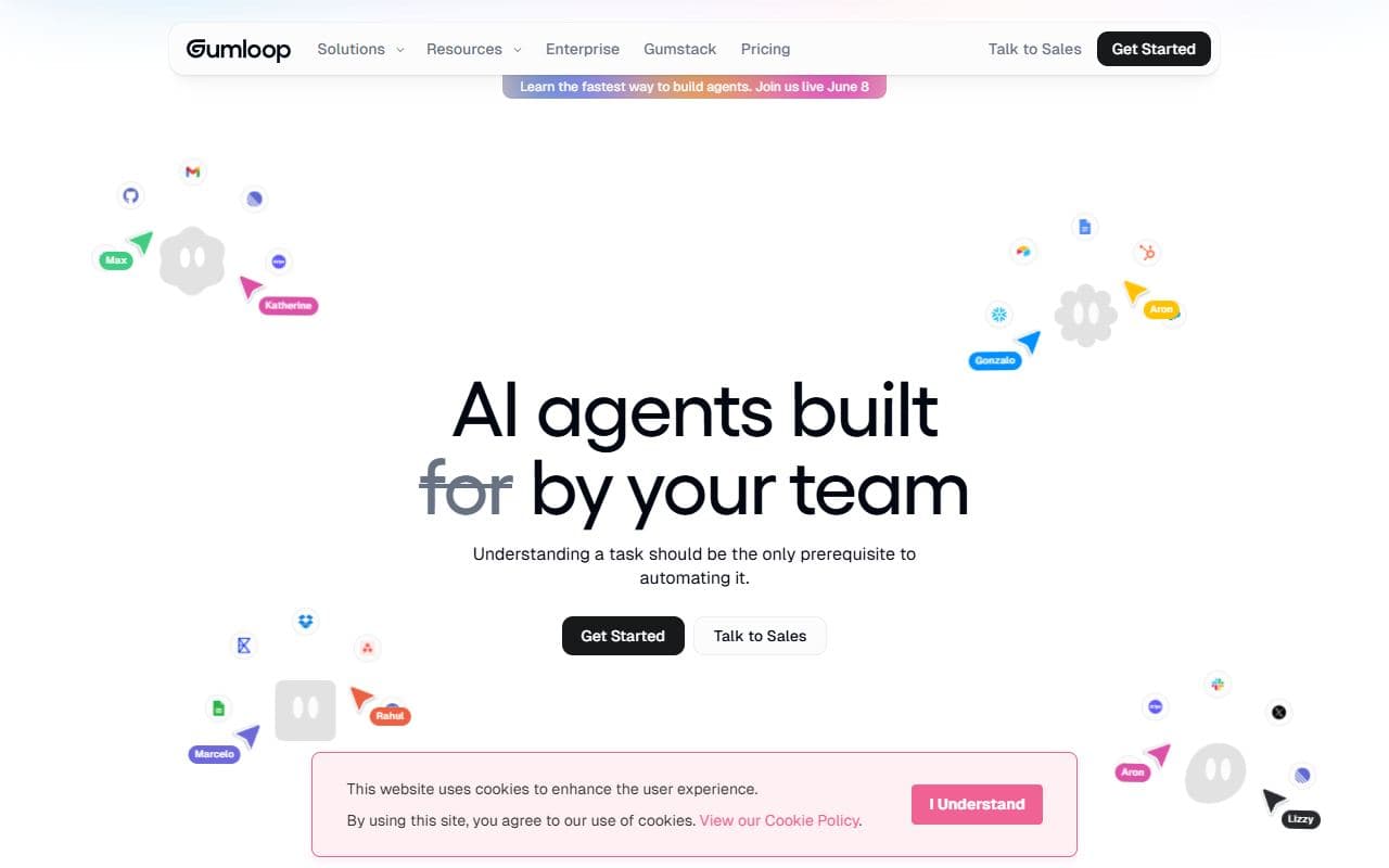 Gumloop - No-code AI automation platform for building agentic workflows with web search, app actions, data pro