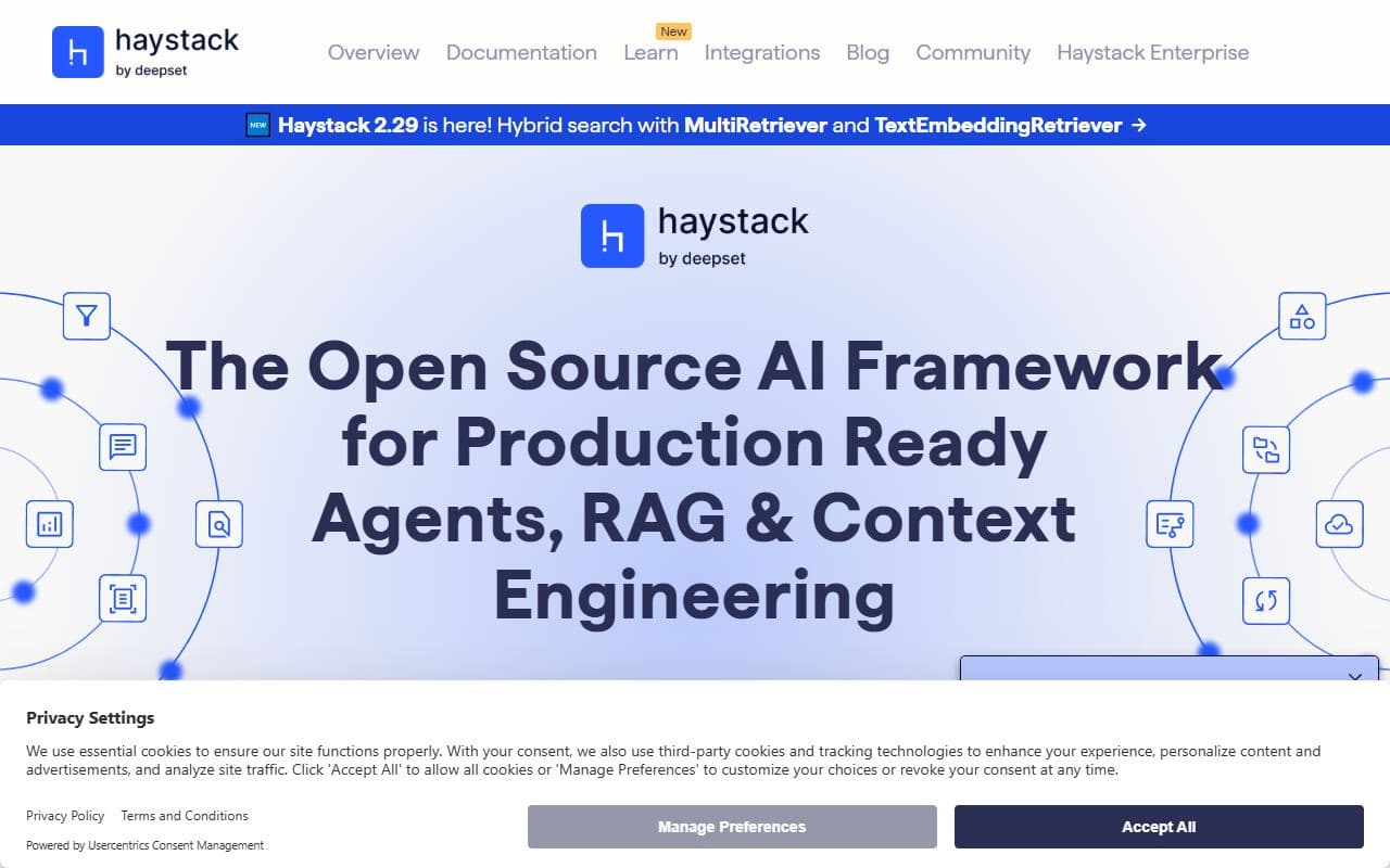 Haystack - Open-source framework for building retrieval, question-answering, and agentic AI applications with p
