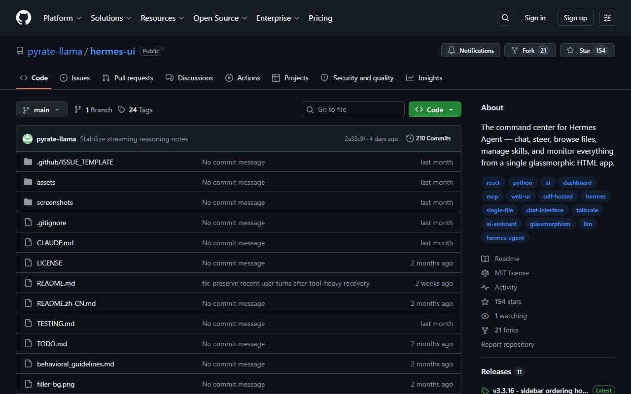 Hermes UI - Open-source web UI for controlling and inspecting Hermes Agent workflows.