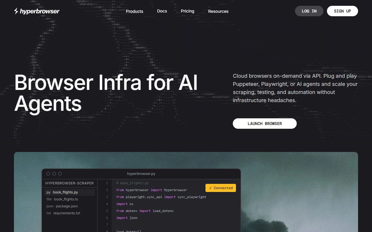Hyperbrowser - Managed browser infrastructure and APIs for AI agents that need reliable web automation, scraping, c