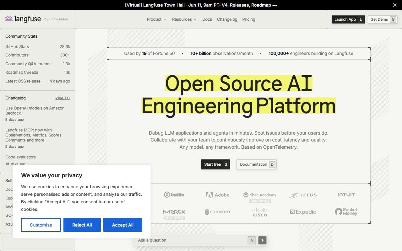 Langfuse - Open-source LLM engineering platform for observability, tracing, evaluations, prompt management, and