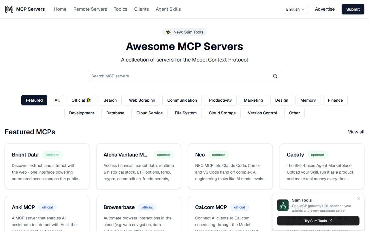 MCP Servers - Awesome MCP Servers directory and marketplace-style index for Model Context Protocol servers.