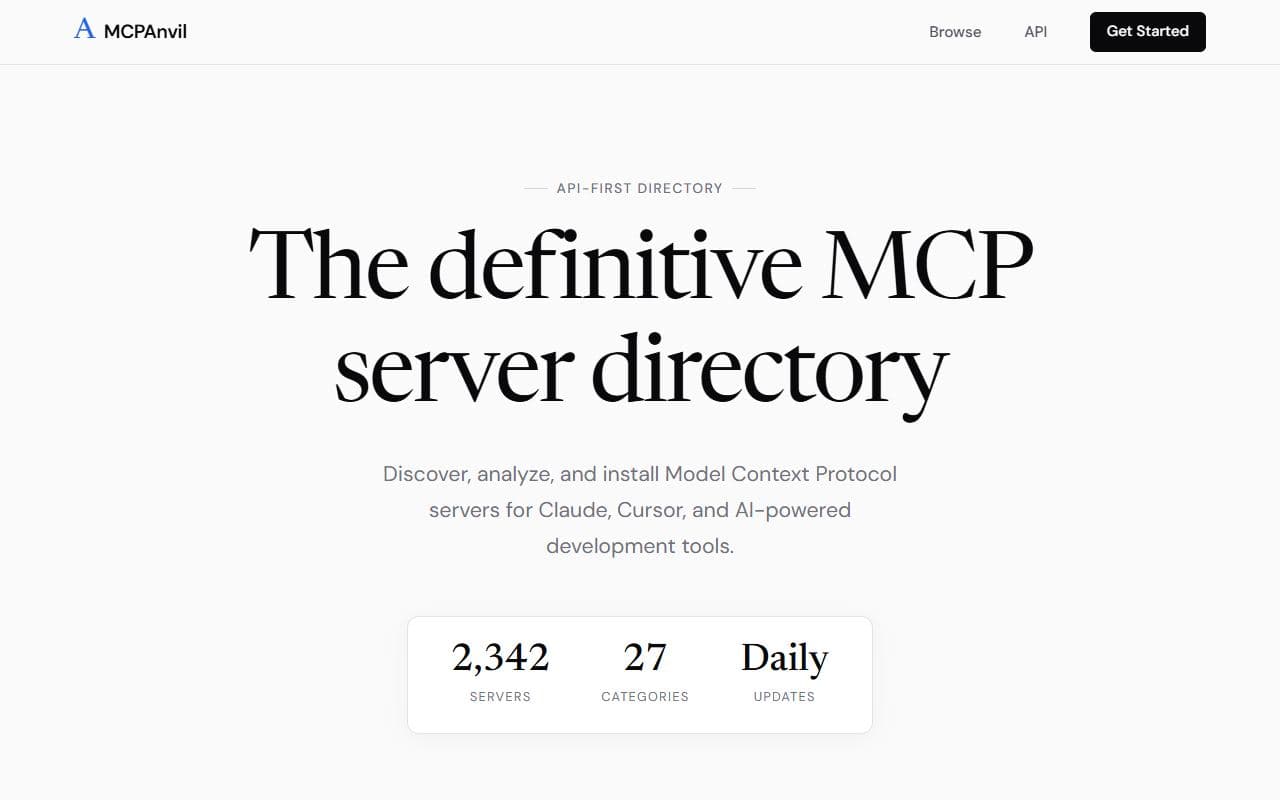 MCPAnvil - Comprehensive directory of MCP servers designed for AI agents and developers.