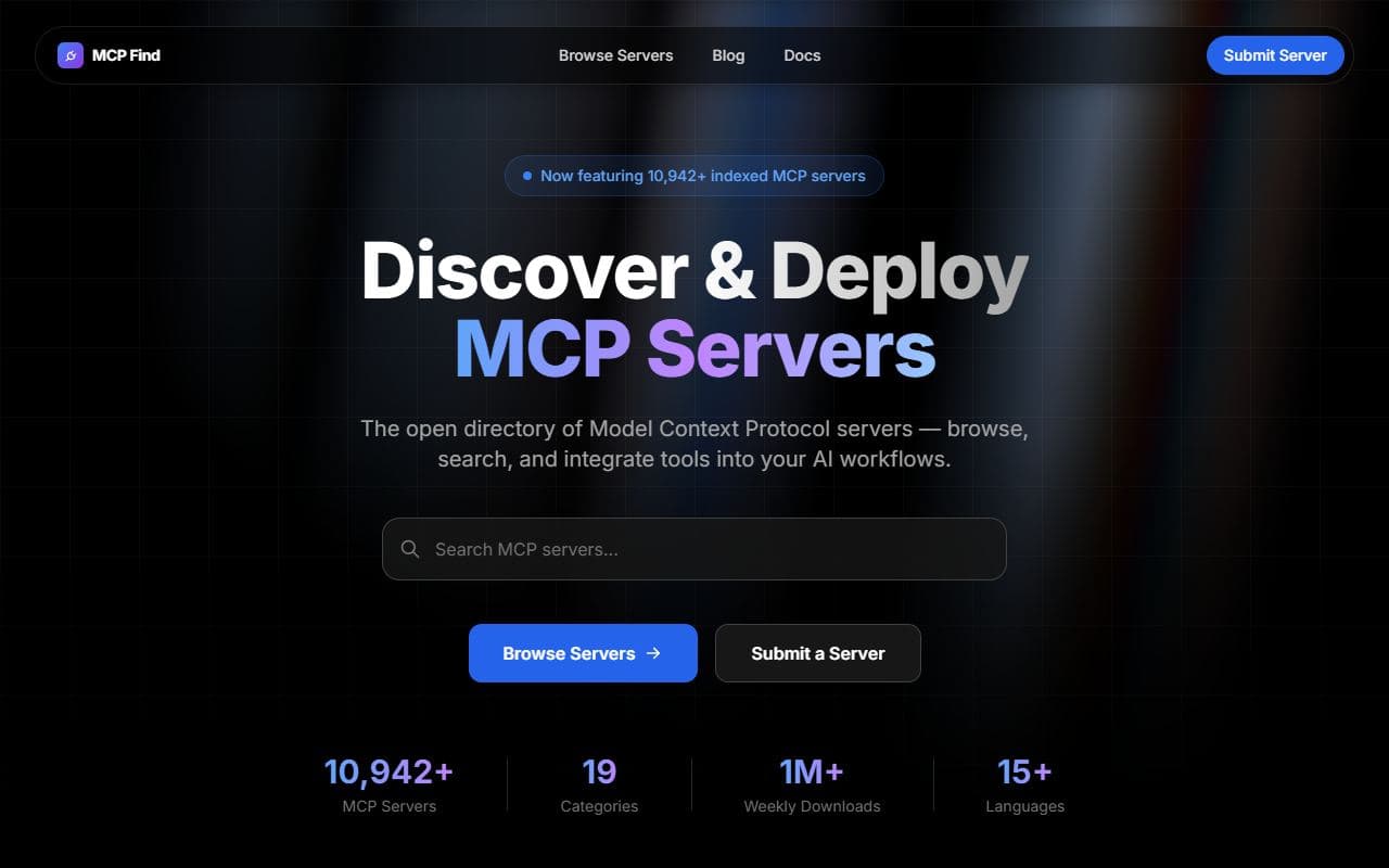 MCPFind - Curated directory of official and community-built MCP servers across databases, developer tools, clo