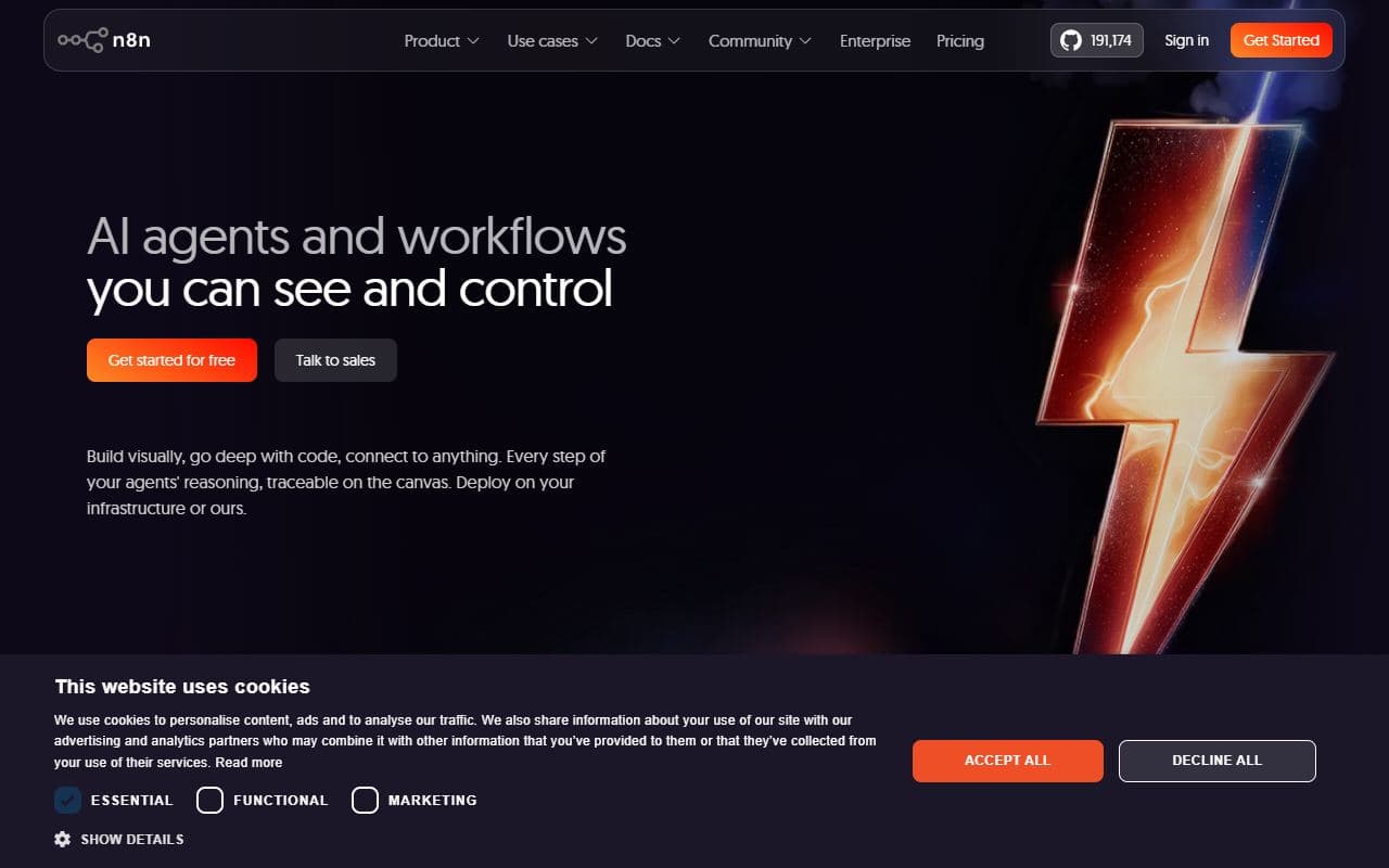 n8n - Workflow automation platform with AI agent, LangChain, MCP, app integration, and self-hosted automat