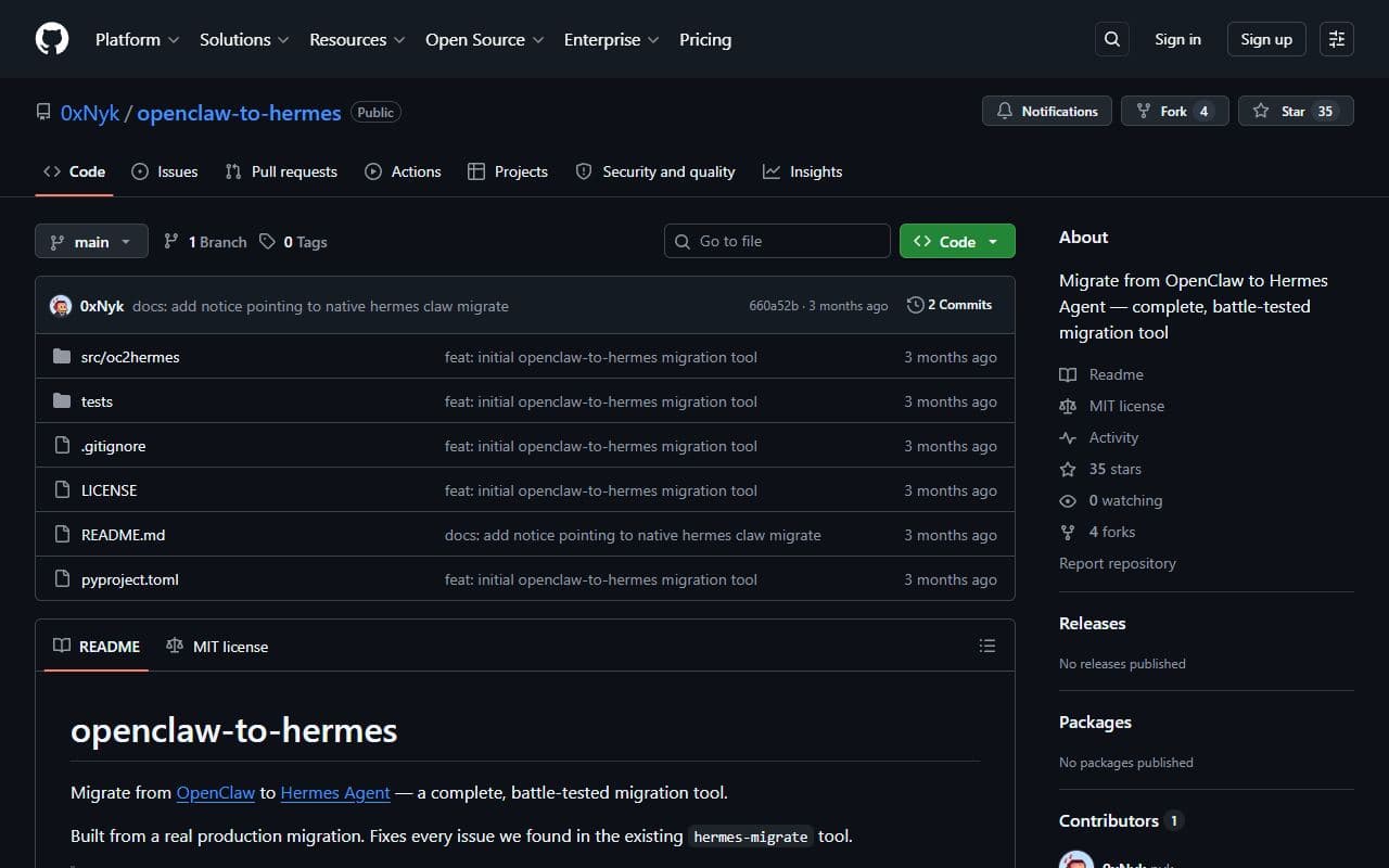 openclaw-to-hermes - Open-source migration utility for translating OpenClaw configurations and workflows toward Hermes Ag
