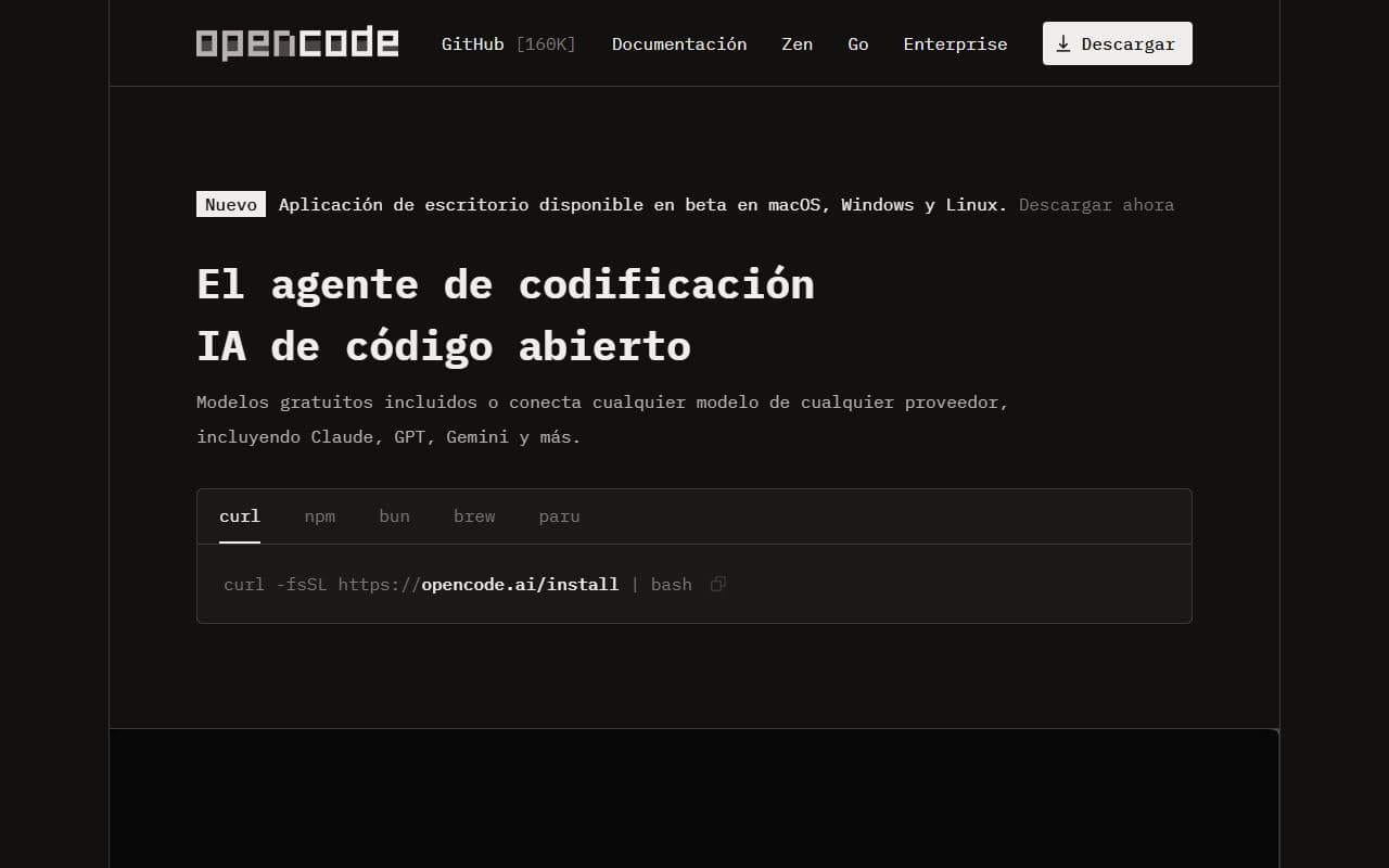 OpenCode - Open-source AI coding agent that connects to many model providers and runs in terminal, IDE, or desk