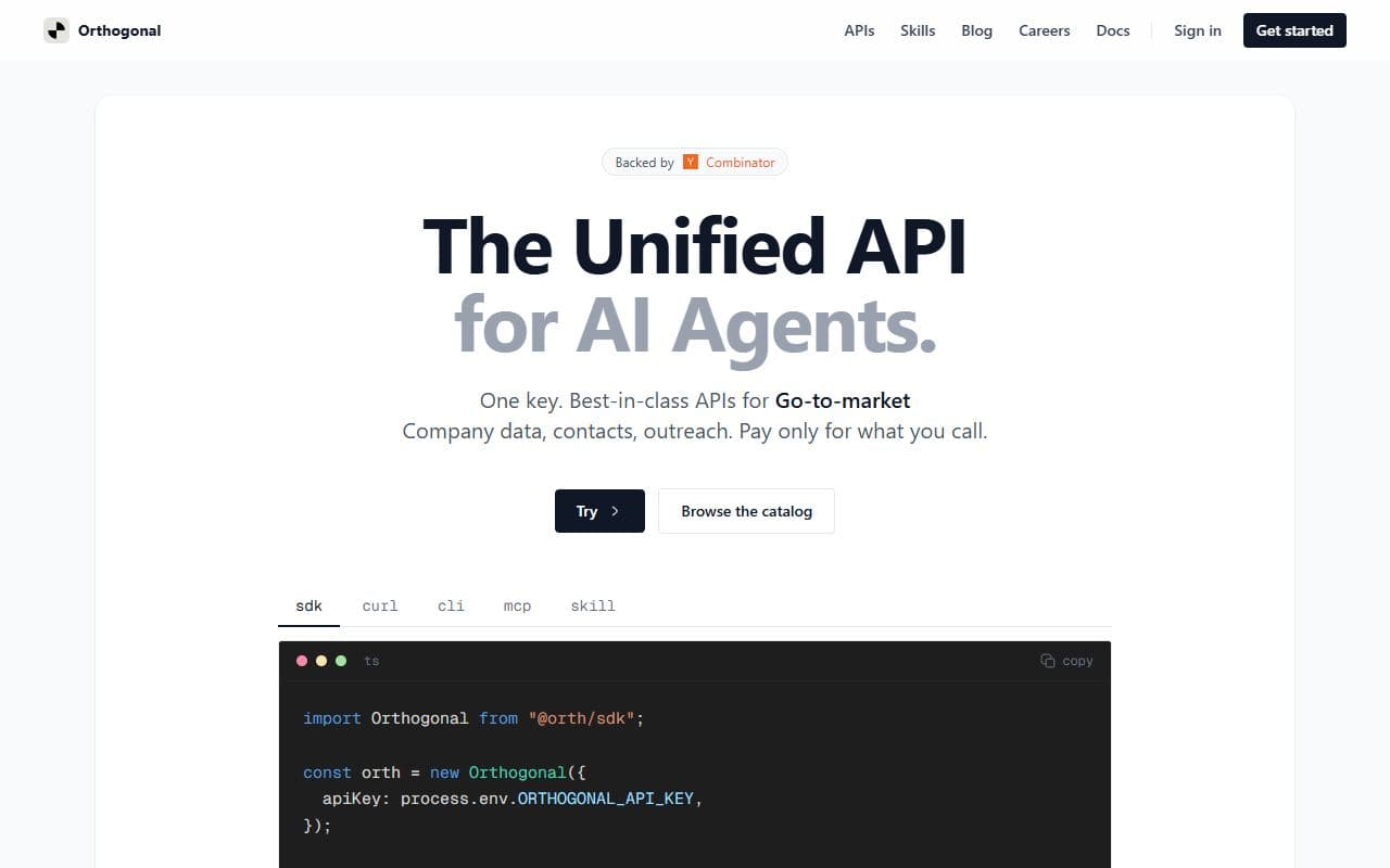 Orthogonal - Trusted skills and APIs marketplace for agent discovery, tool execution, and external service access