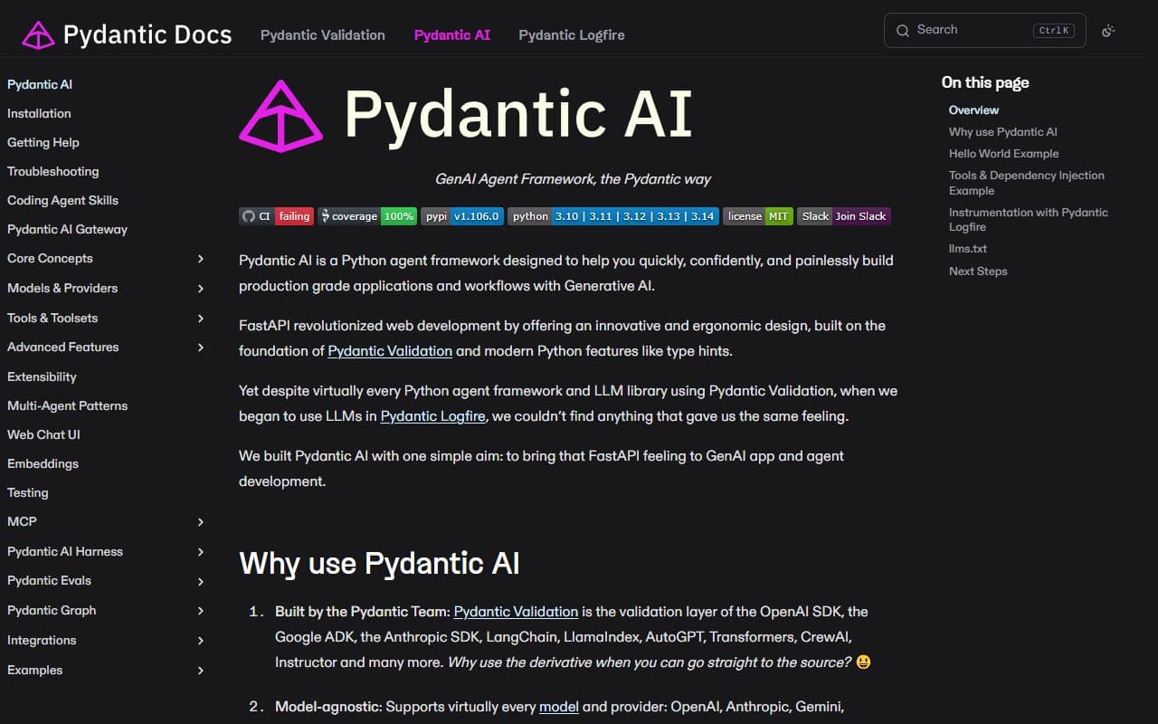 PydanticAI - Python agent framework from the Pydantic ecosystem for type-safe AI applications and agent workflows