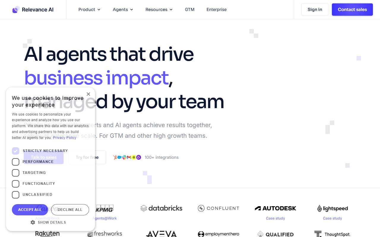 Relevance AI - Enterprise AI workforce platform for building, deploying, and managing trusted agents across go-to-m