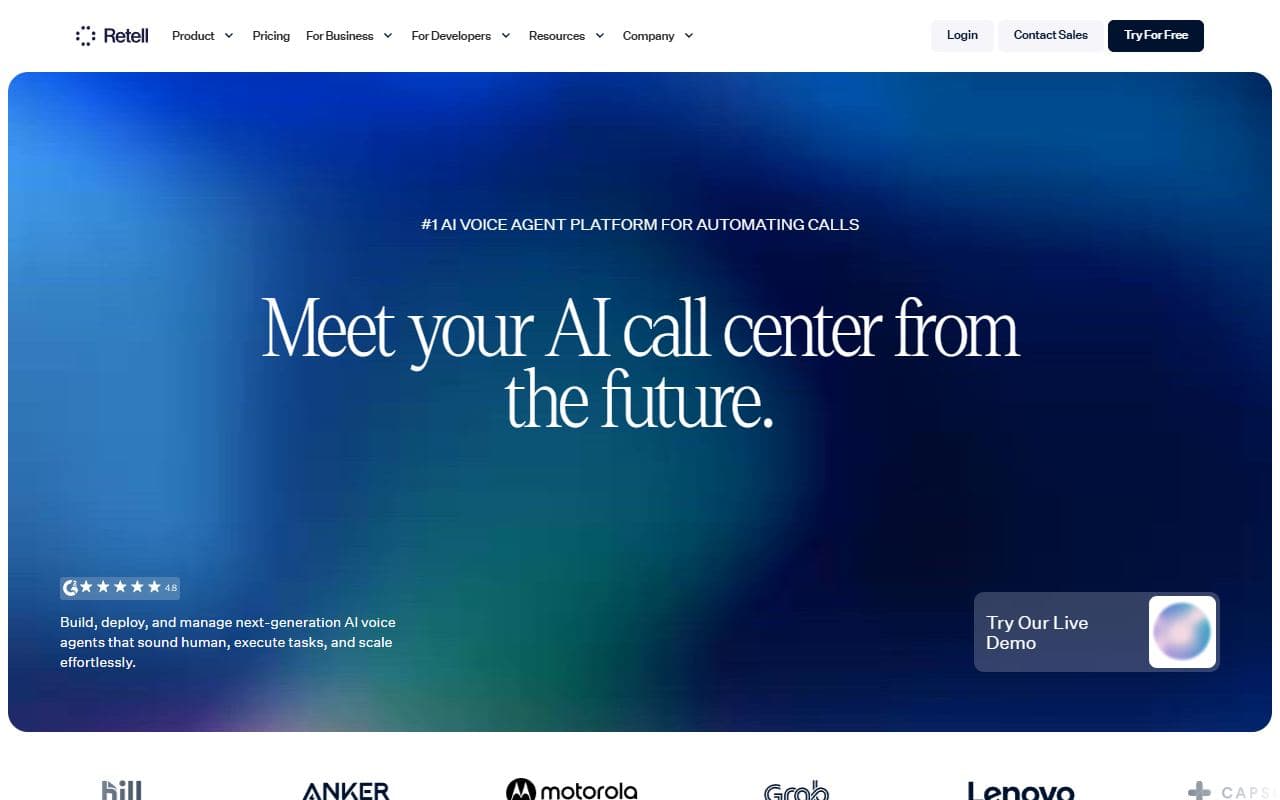 Retell AI - Voice AI agent platform for inbound and outbound phone calls with real-time conversation handling an