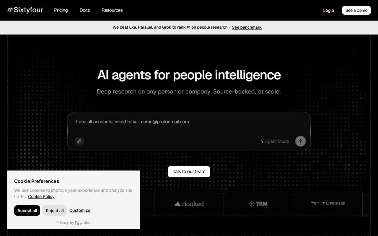 Sixtyfour - Enrichment workflows and intelligence-grade profiles for people, companies, jobs, and sales data.