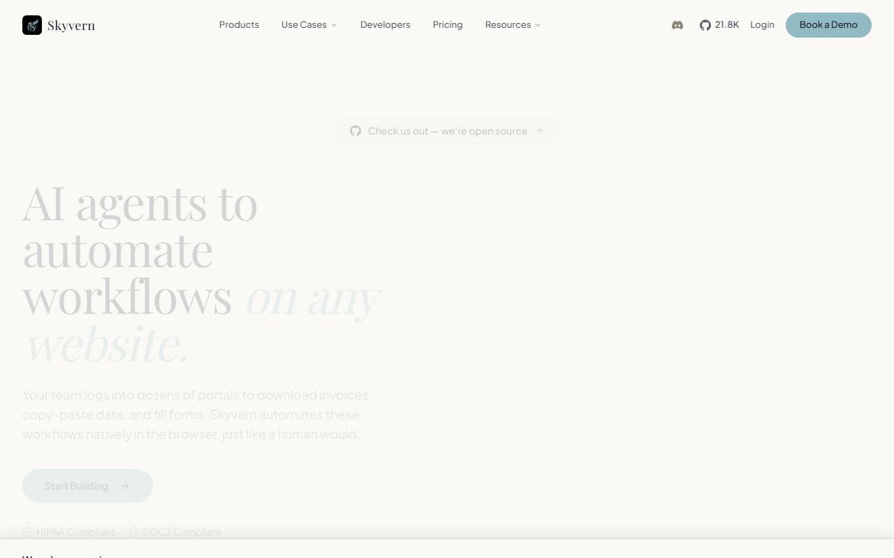Skyvern - AI-powered browser automation platform for completing web workflows, forms, and data extraction task