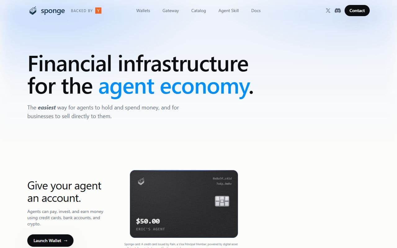 Sponge - Wallets, agent spending controls, and payment gateways for the agent economy.