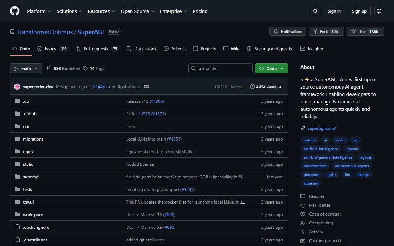 SuperAGI - Open-source autonomous AI agent framework for building, managing, and running agent workflows.