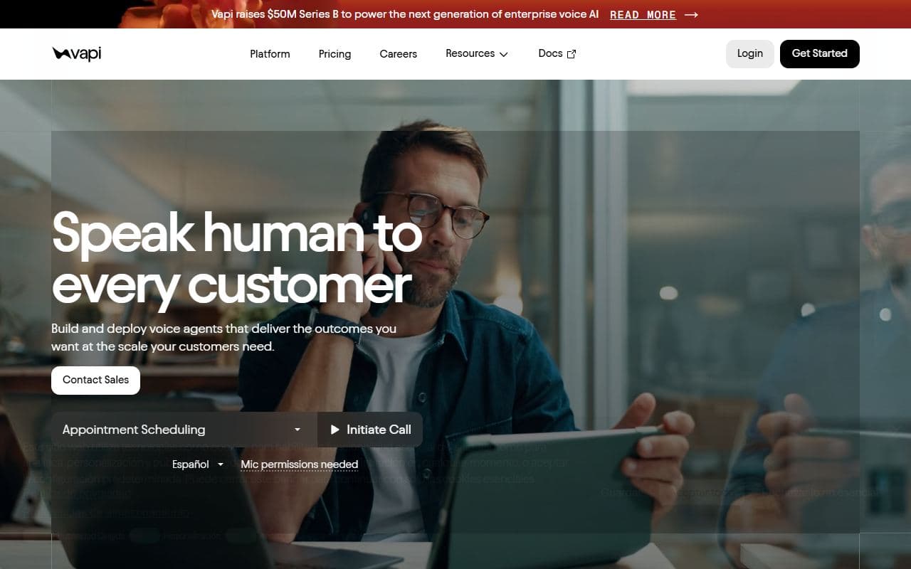 Vapi - Developer platform for voice AI agents across phone, web, and MCP-enabled interfaces.