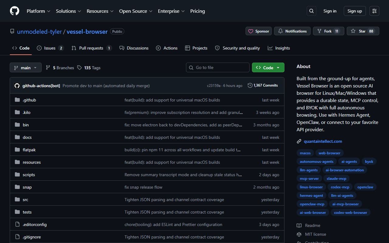 Vessel Browser - Open-source browser project designed for AI agents that need a controllable web runtime.